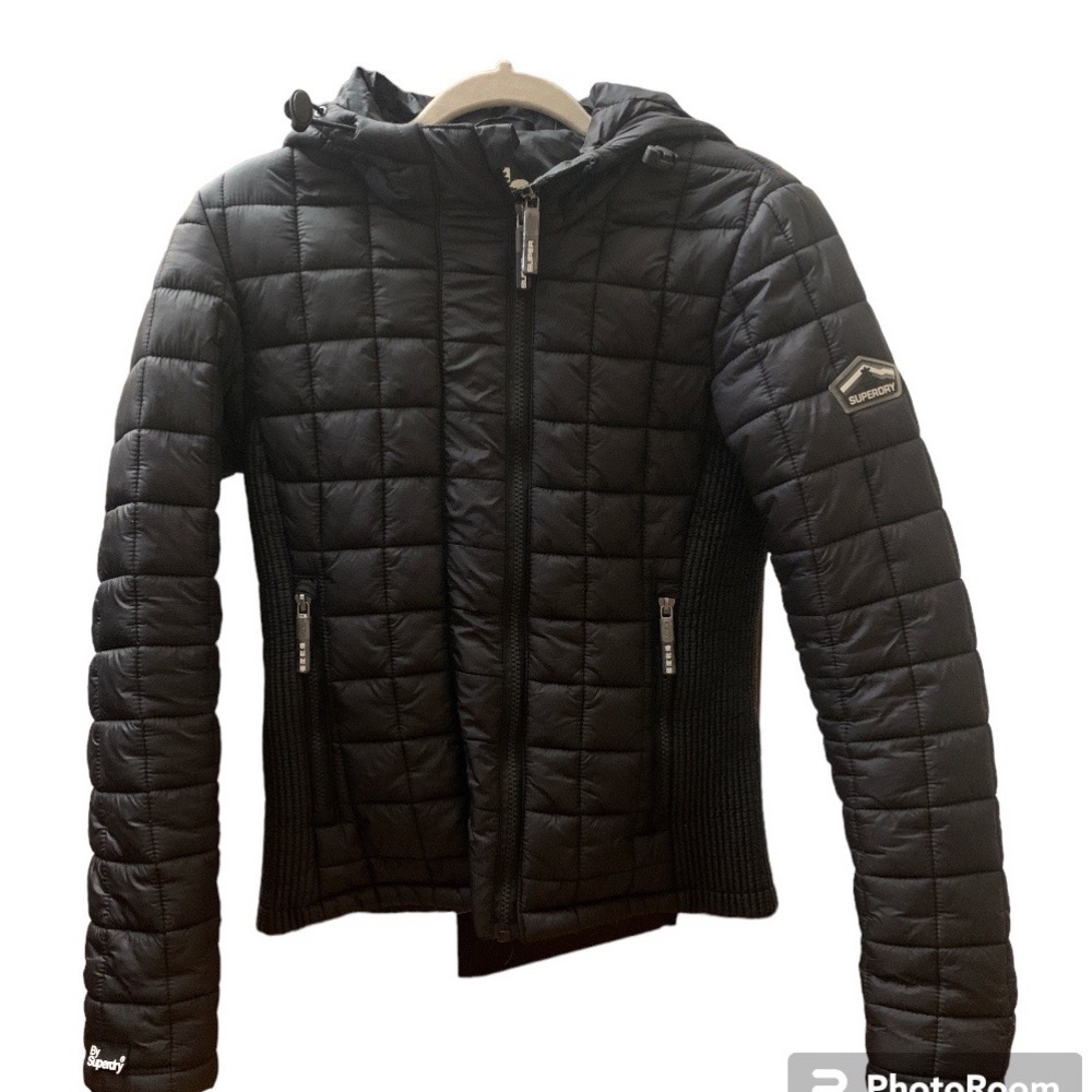 Superdry Fuji Quilted Hooded Puffer Jacket/Coat Black Women’s Ski/Outdoor XS/4
